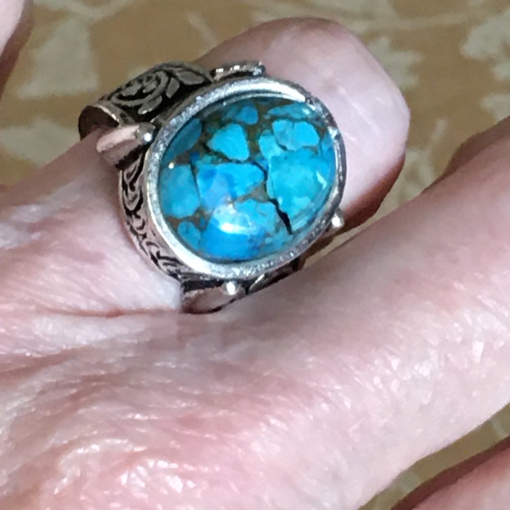SALE Turquoise 925 Sterling Silver Ring - Picture 4 of 7